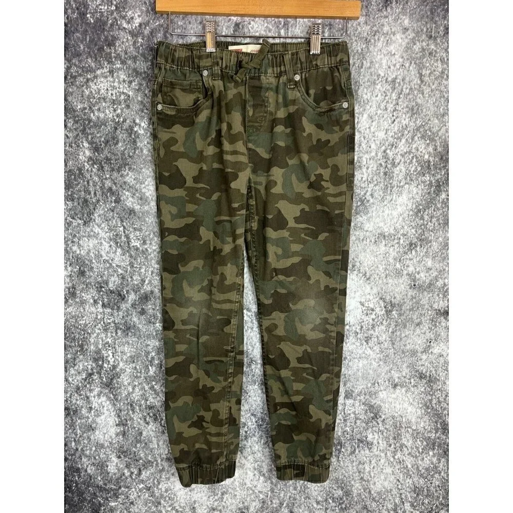 Levi's Jogger Pants 12Reg W26 L27 Girls‎ Green Camouflage Cotton Elastic Waist